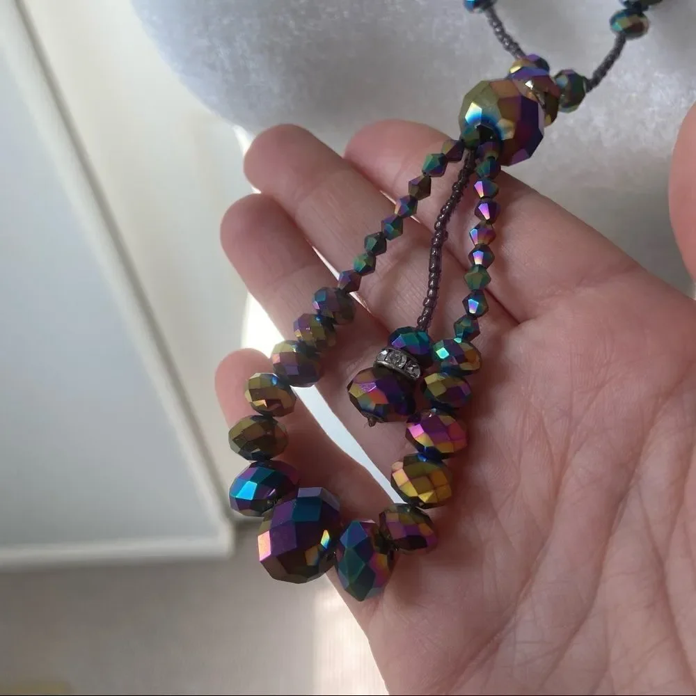 Faceted bead teardrop long necklace